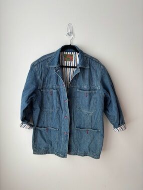 Vintage Denim Utility Jacket French Workwear Chore Coat Cotton M